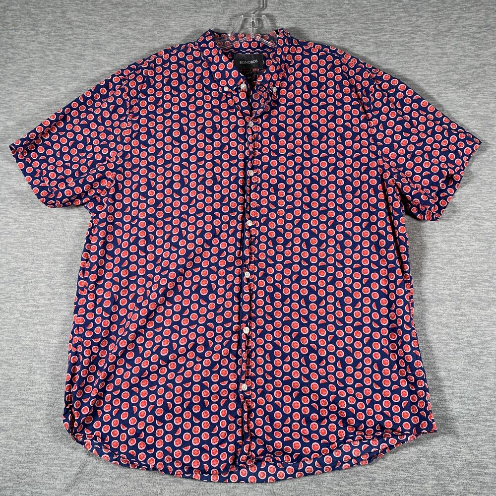 Bonobos Shirt Mens 2XL Blue Watermelon Print Short Sleeve Button Up Slim Fit
